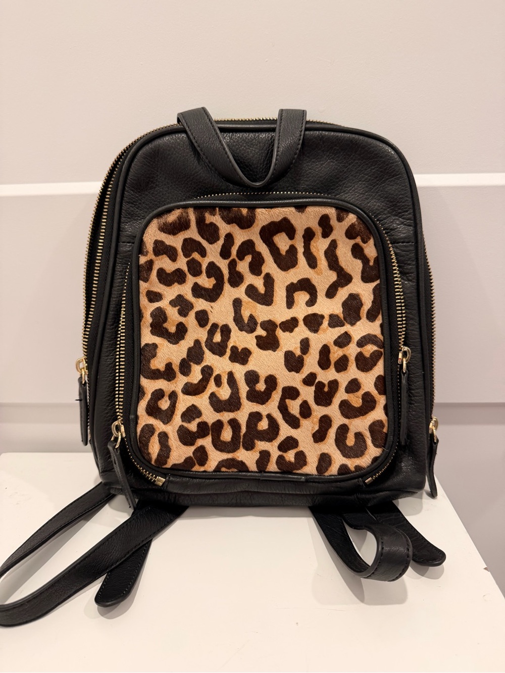 margot Black Backpack with Leopard-Print Front Pocket